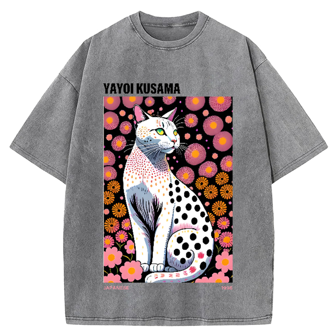 Yayoi Kusama Flower Vintage Japanese Design Washed Crew Neck T-Shirt