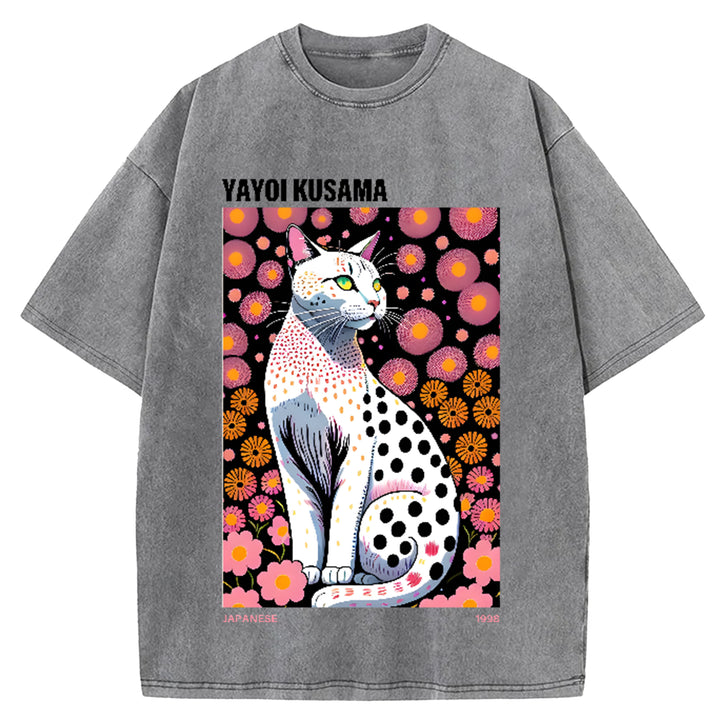 Yayoi Kusama Flower Vintage Japanese Design Washed Crew Neck T-Shirt