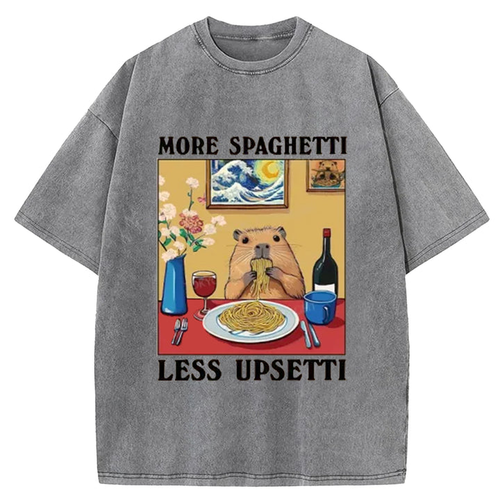 More Spaghetti Less Upsetti Capybara Washed Crew Neck T-Shirt