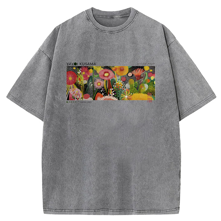 Yayoi Kusama Polka Dot Floral Washed Crew Neck T-Shirt