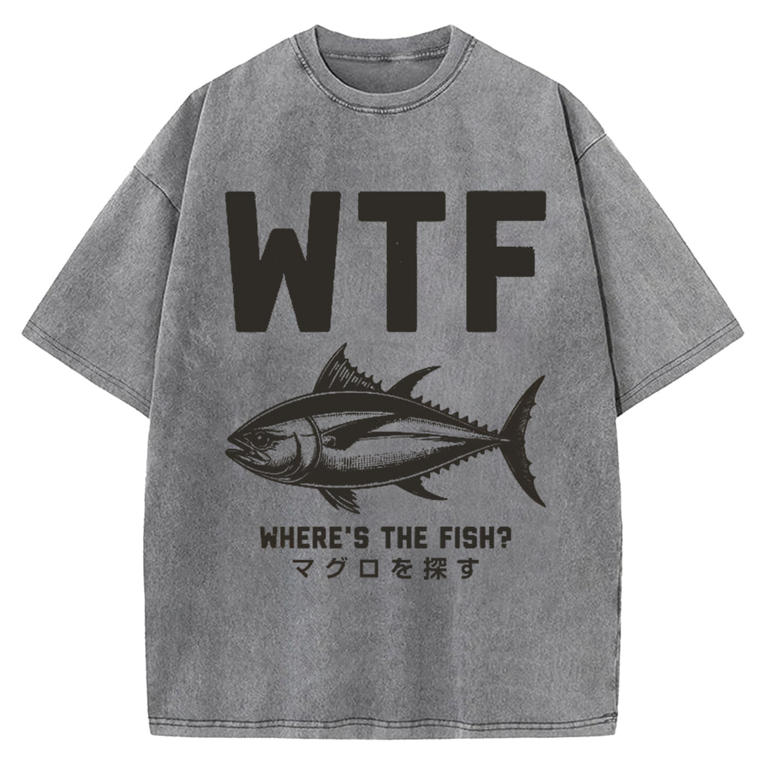 WTF Where's The Fish Washed Crew Neck T-Shirt