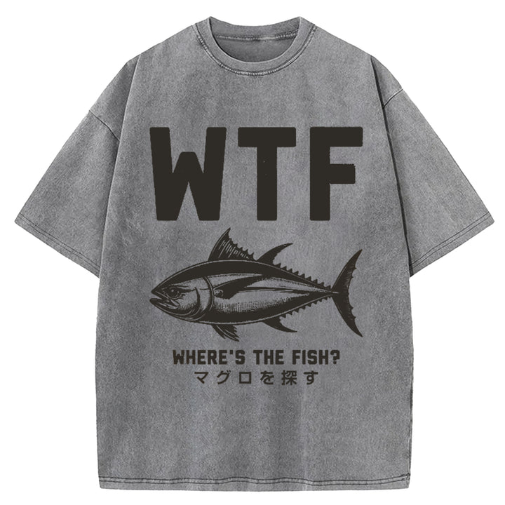 WTF Where's The Fish Washed Crew Neck T-Shirt
