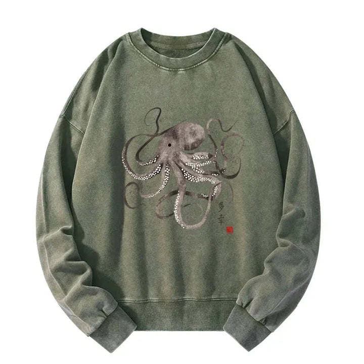 Octopus Japanese Calligraphy Washed Sweatshirt