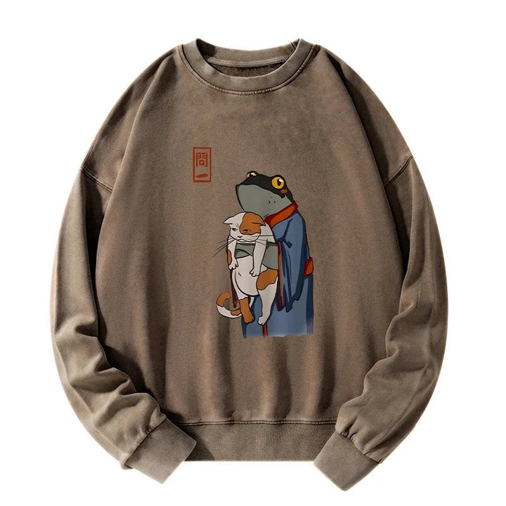 The Frog Holds The Cat Washed Sweatshirt