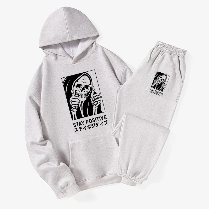 Stay Positive Skeleton Fleece Lined Hoodie Set