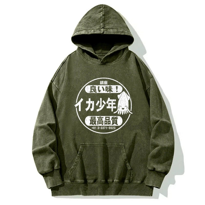 Ika Squid Boy Restaurant Washed Hoodie