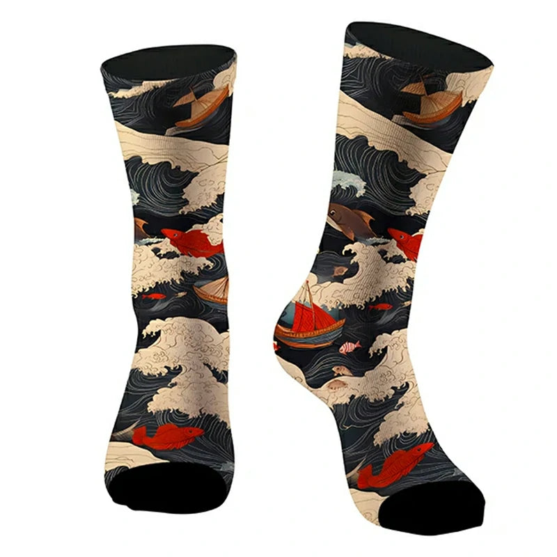 The Great Wave Off Fish Socks