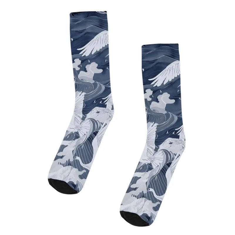 Graceful Cranes On Waves Socks