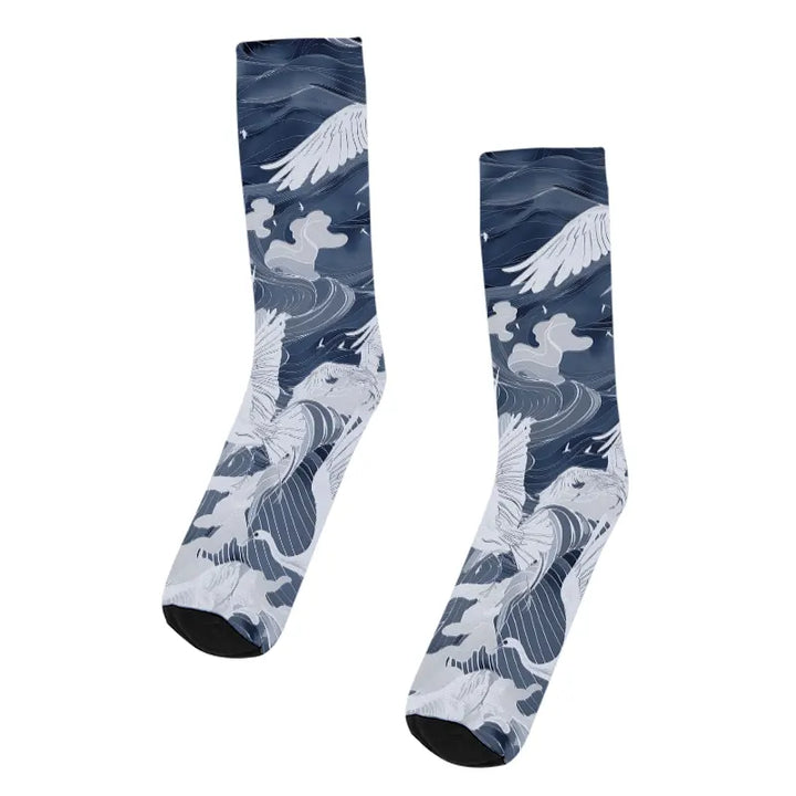 Graceful Cranes On Waves Socks