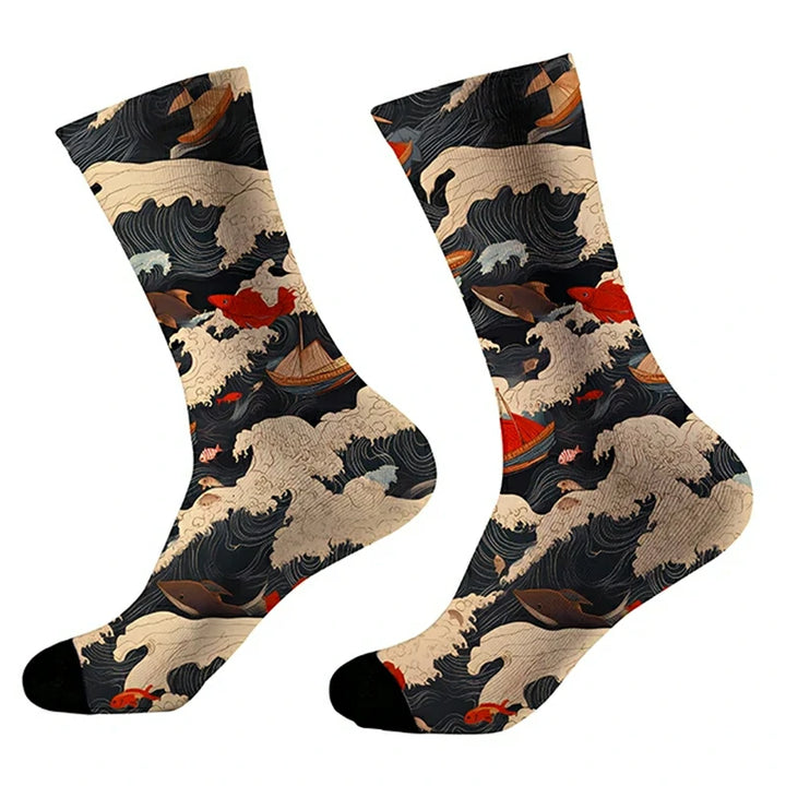 The Great Wave Off Fish Socks