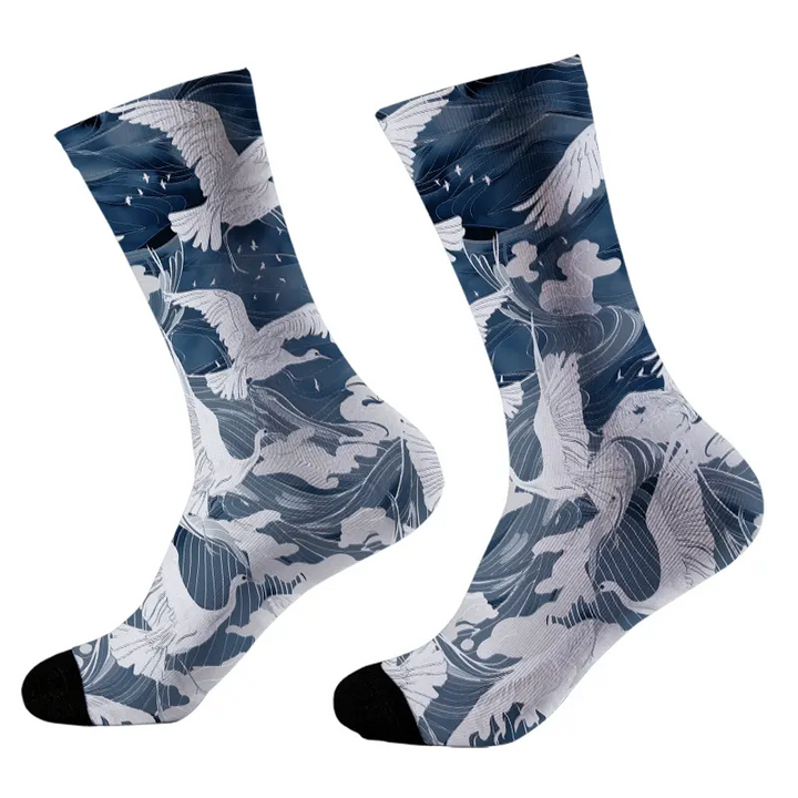 Graceful Cranes On Waves Socks