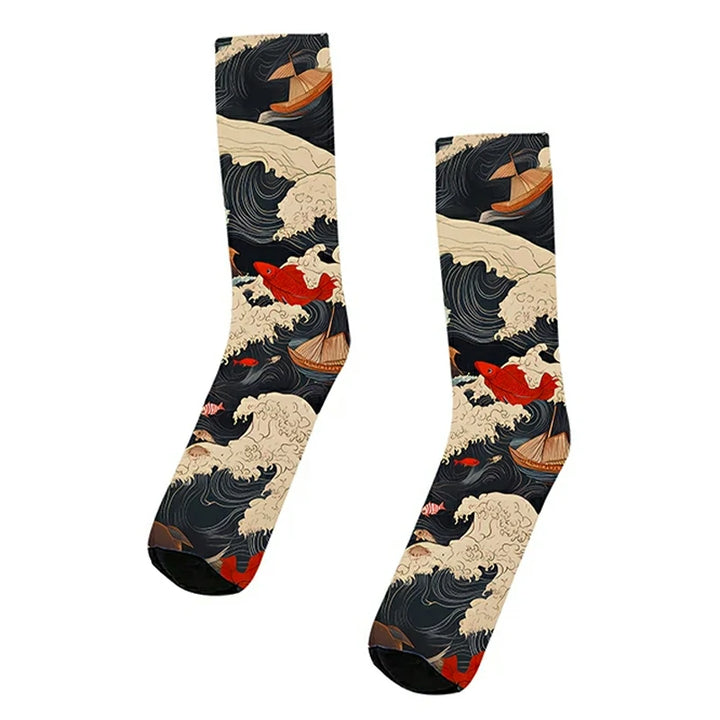 The Great Wave Off Fish Socks