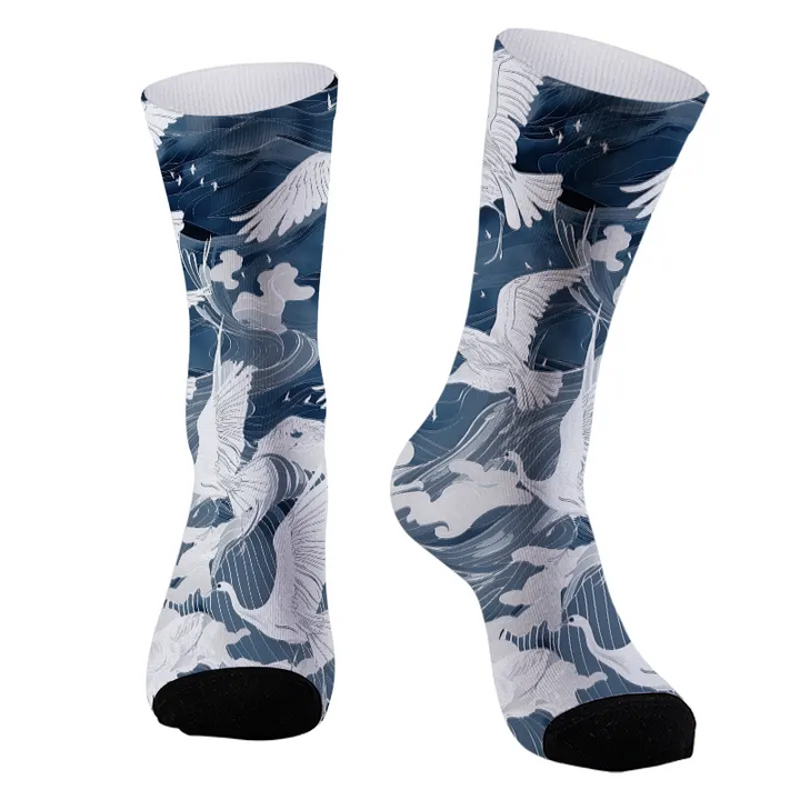 Graceful Cranes On Waves Socks