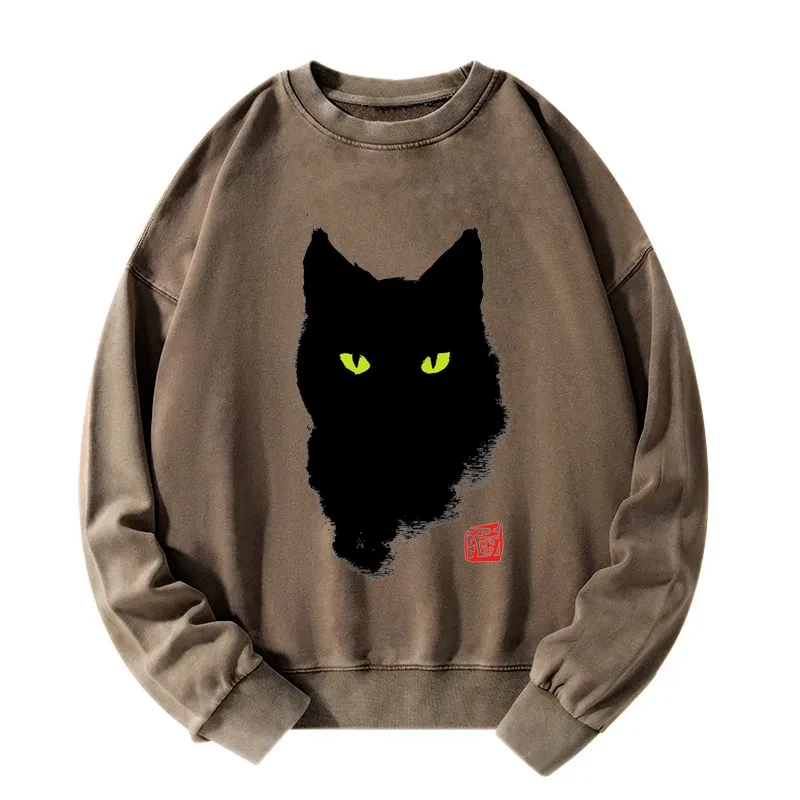 Cat Sharp Gaze Washed Sweatshirt