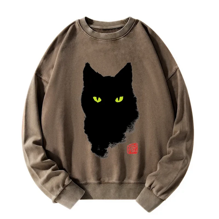 Cat Sharp Gaze Washed Sweatshirt