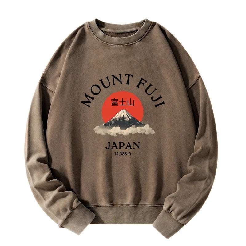 Japan Mount Fuji Sun Unisex Washed Sweatshirt