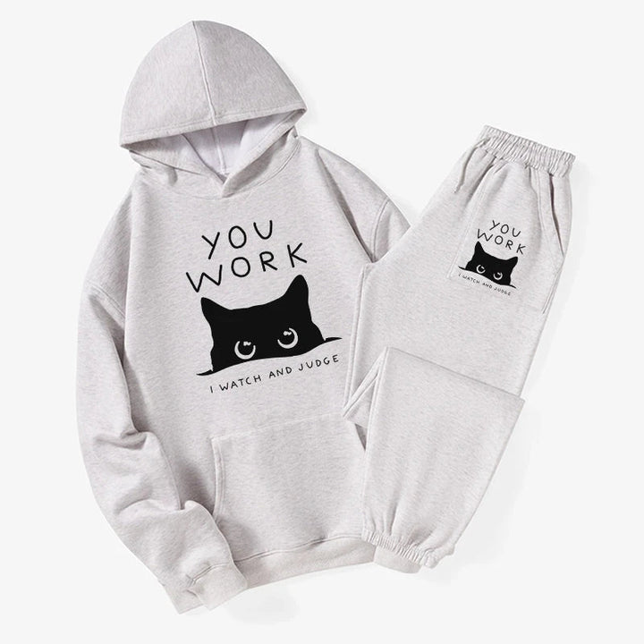 A Cat That Spies Fleece Lined Hoodie Set