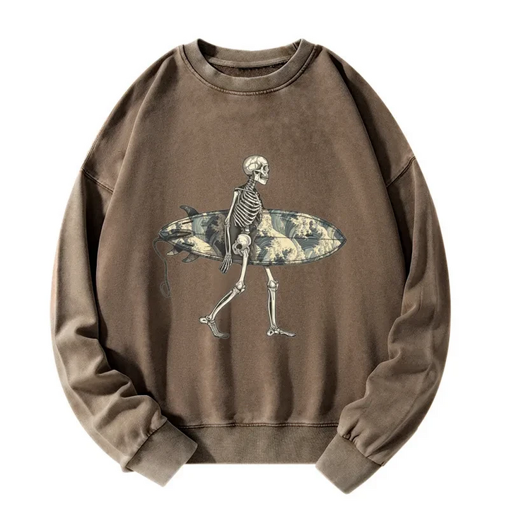 Skeleton Ready To Go Surfing Washed Sweatshirt