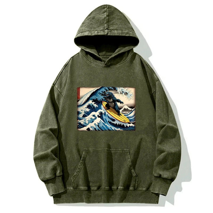 Dinosaur Surfing Japanese Washed Hoodie
