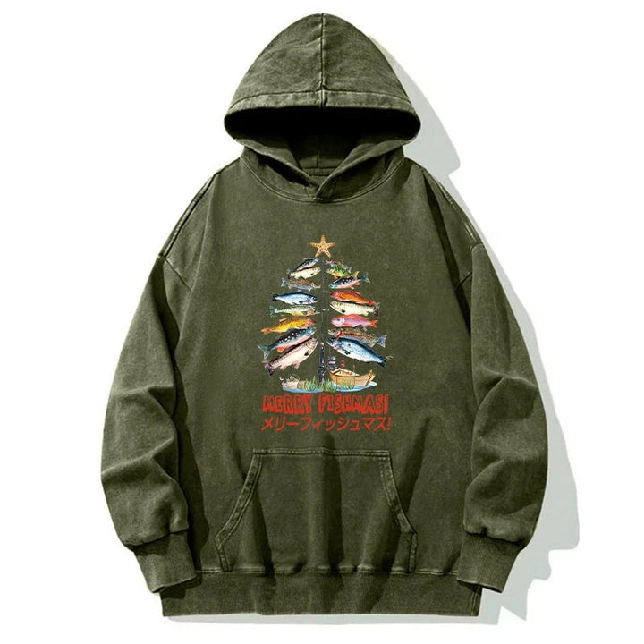 Christmas Tree Fish Washed Hoodie