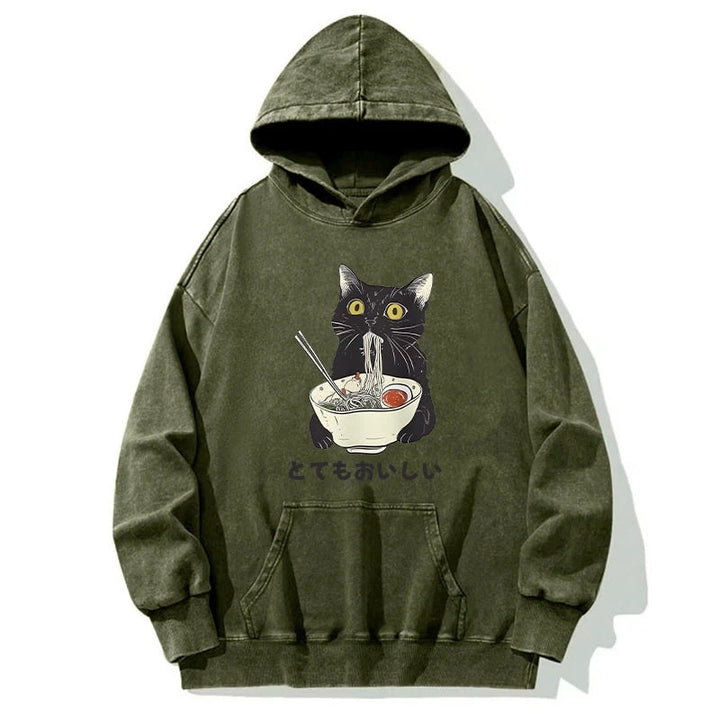 Cats Eat Ramen Noodles Washed Hoodie