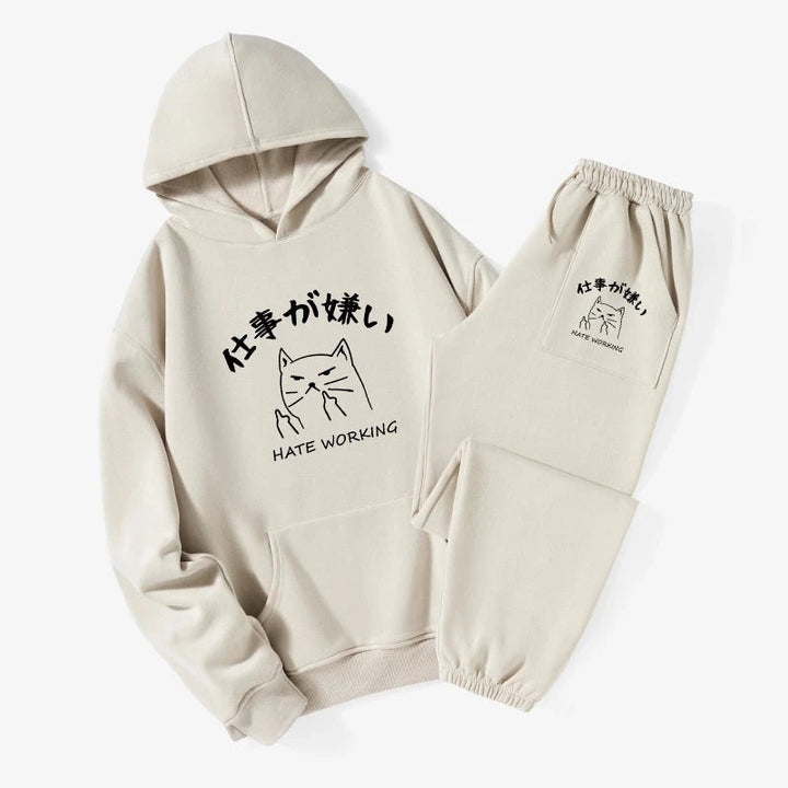 A Cat That Hates Work Fleece Lined Hoodie Set