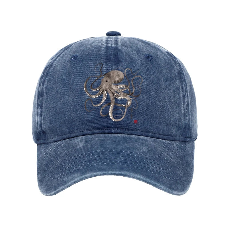 Octopus Japanese Calligraphy Washed Cap