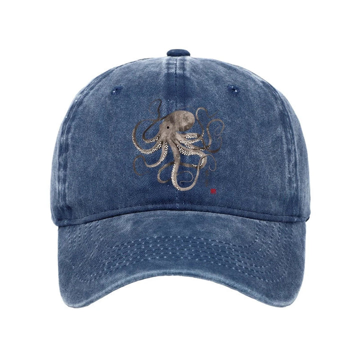 Octopus Japanese Calligraphy Washed Cap