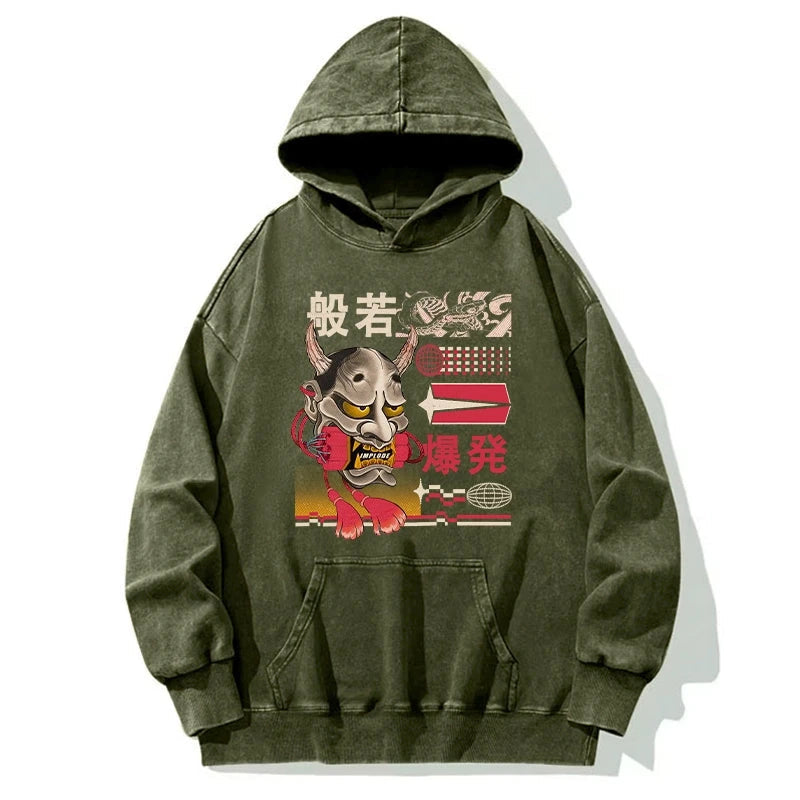 Hannya Mask Japanese Washed Hoodie