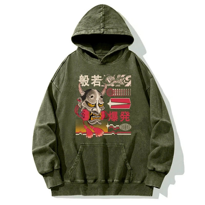 Hannya Mask Japanese Washed Hoodie