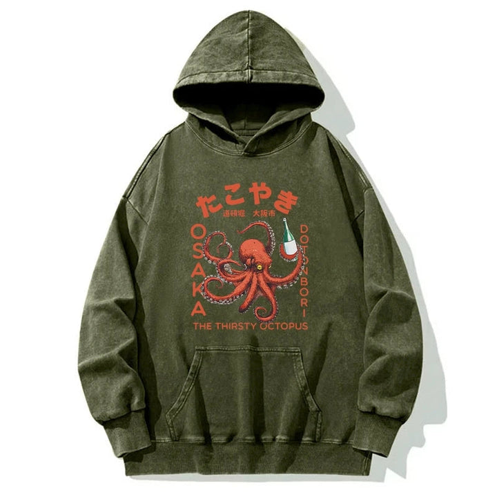 Octopus Drinks Soju Washed Hoodie