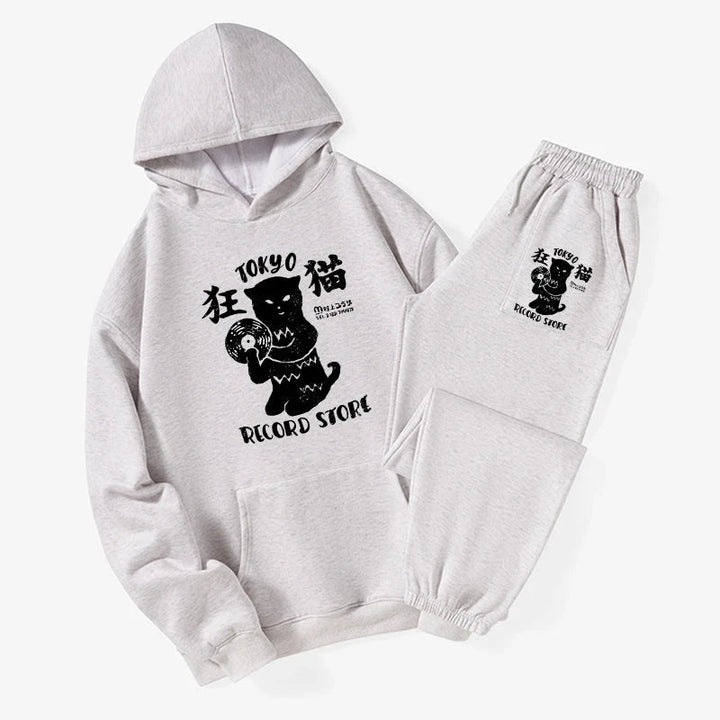 Tokyo Record Store Cat CD Fleece Lined Hoodie Set