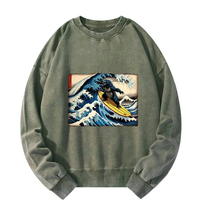 Dinosaur Surfing Japanese Washed Sweatshirt