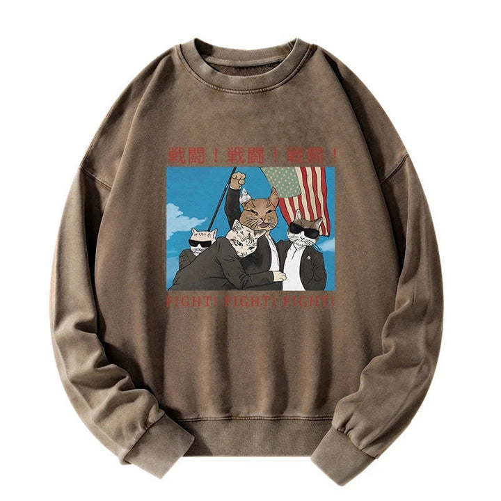Fight Cat Japanese Washed Sweatshirt