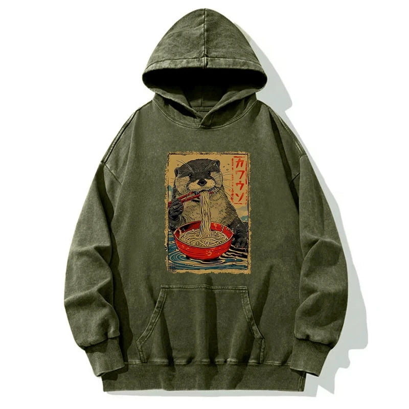 Otter Eating Ramen Japan Washed Hoodie
