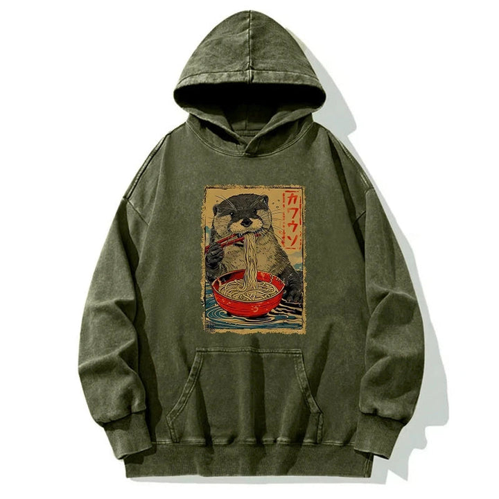 Otter Eating Ramen Japan Washed Hoodie