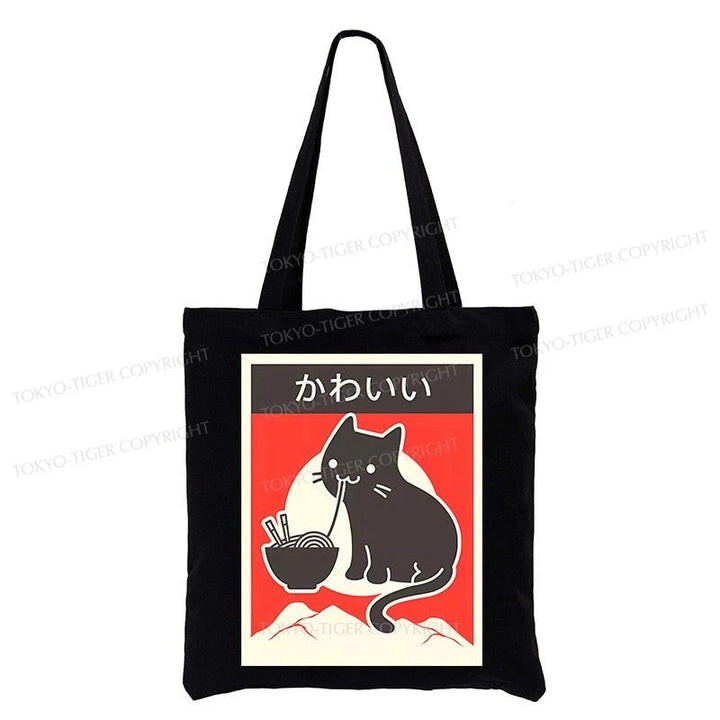 "Kawaii" Vintage Style Japenese Ramen Cat Tote Bag