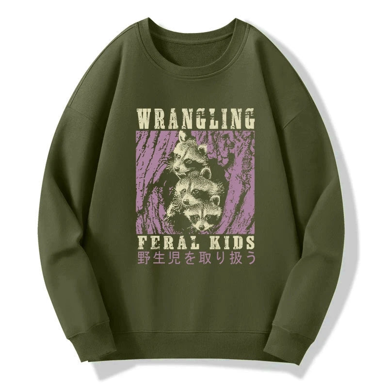 Wrangling Feral Raccoon Kids Sweatshirt