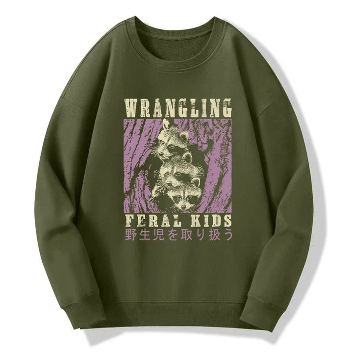 Wrangling Feral Raccoon Kids Sweatshirt