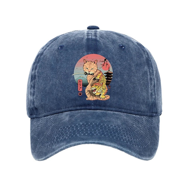 Katana Cat Tattoo Washed Cap