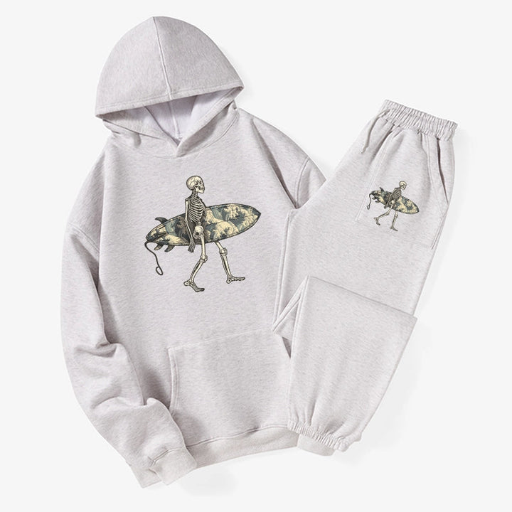 Skeleton Ready To Go Surfing Fleece Lined Hoodie Set