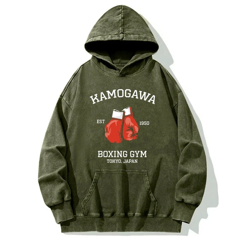 Retro Boxing Gloves Manga Anime Washed Hoodie