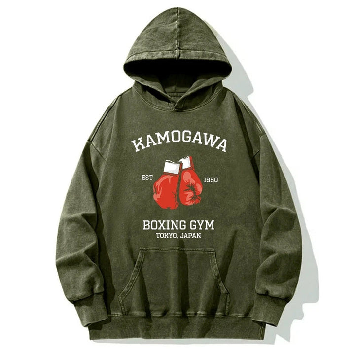 Retro Boxing Gloves Manga Anime Washed Hoodie