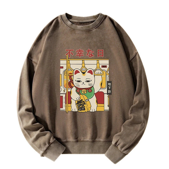 Lucky Cat Who Doesn't Want To Work Washed Sweatshirt