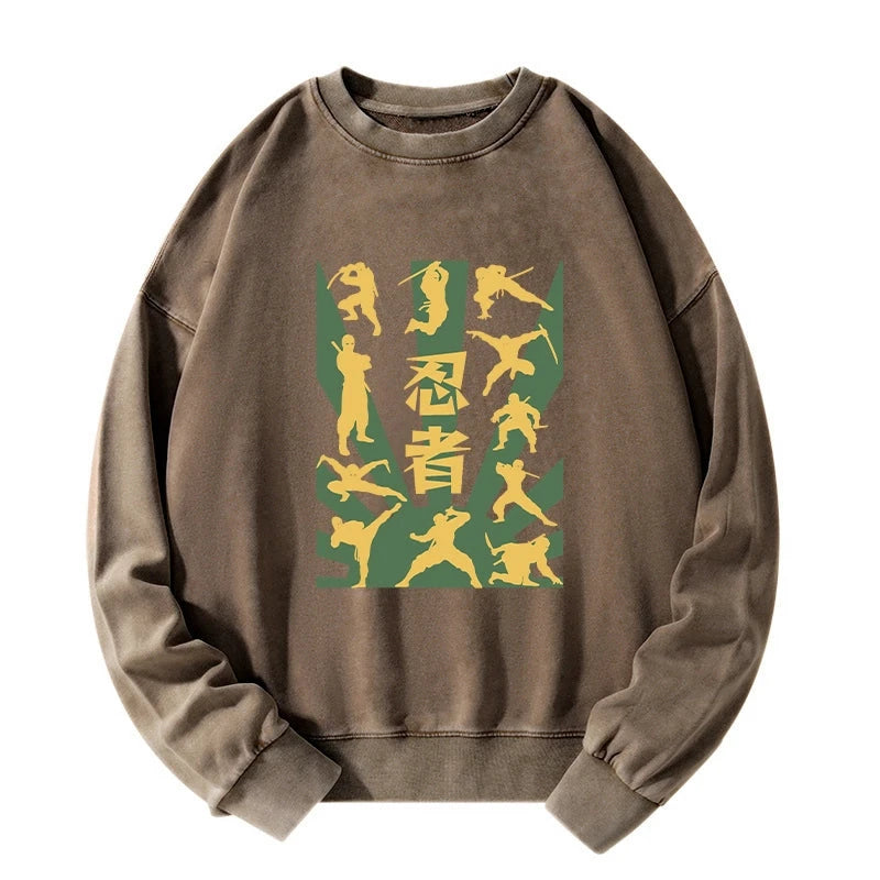 Japanese Ninja Print Washed Sweatshirt