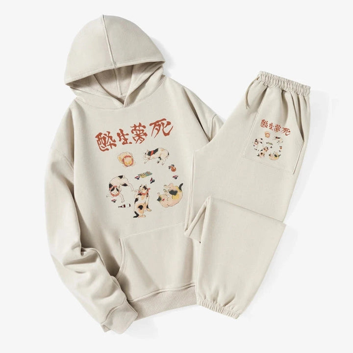 Drunken Cats Fleece Lined Hoodie Set