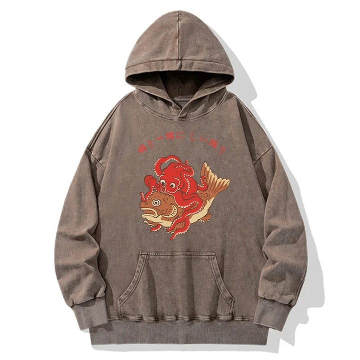 Octopus And Koi Dance Together Washed Hoodie