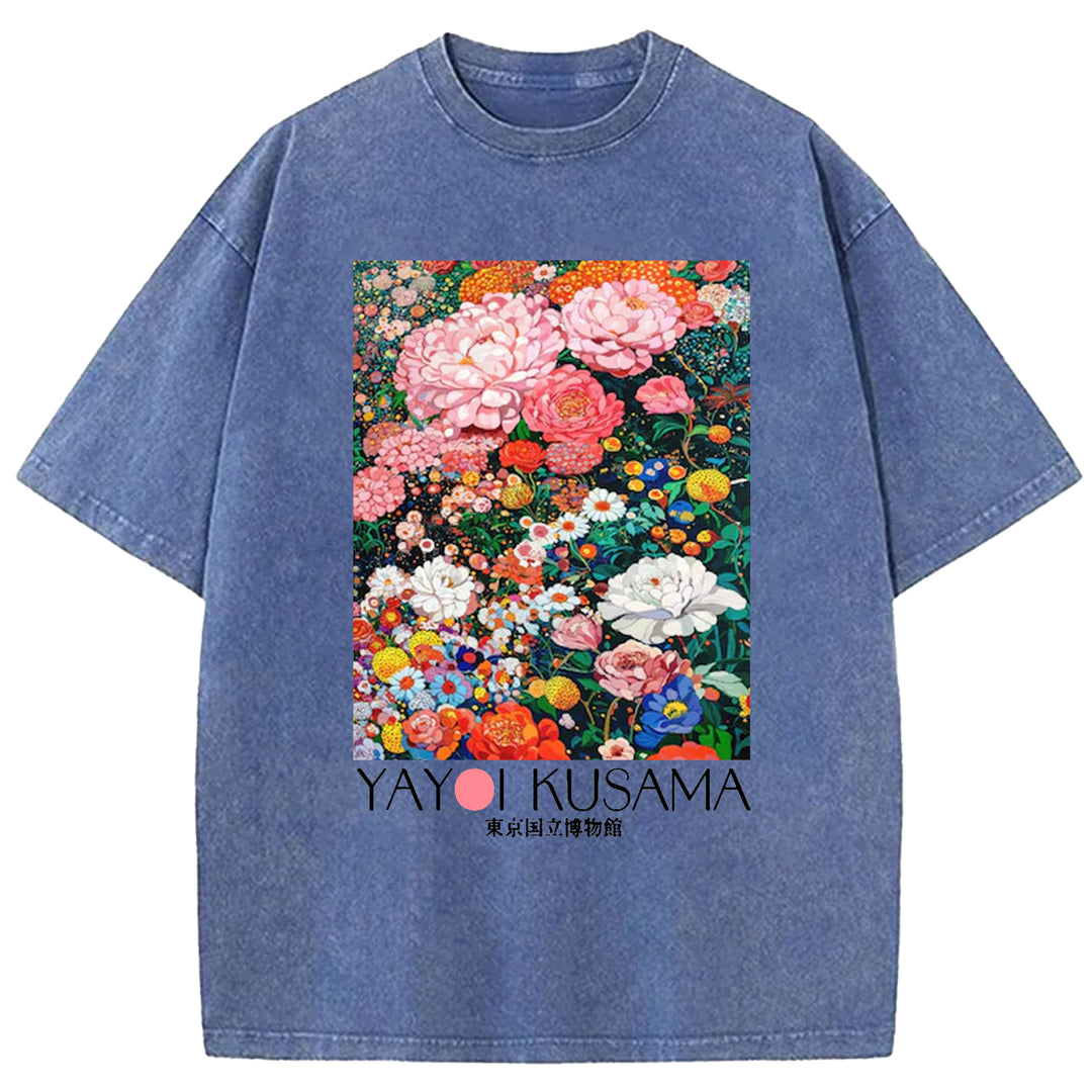 Yayoi Kusama Flower Vintage Washed Crew Neck T-Shirt