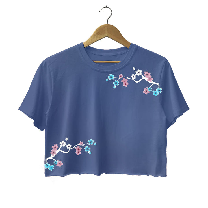 Japanese Cherry Blossoms Vintage Crew Neck Crop Top