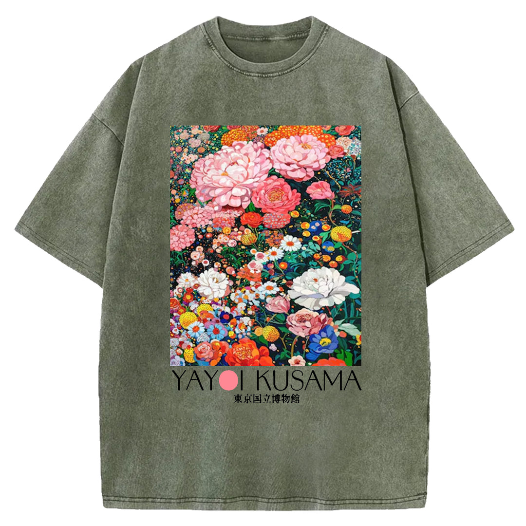 Yayoi Kusama Flower Vintage Washed Crew Neck T-Shirt